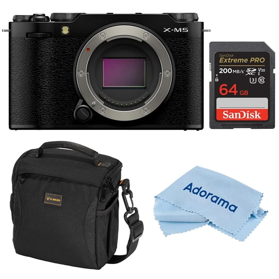 Fujifilm X-M5 Mirrorless Camera, Black, Bundle with 64GB Memory Card, Camera Case