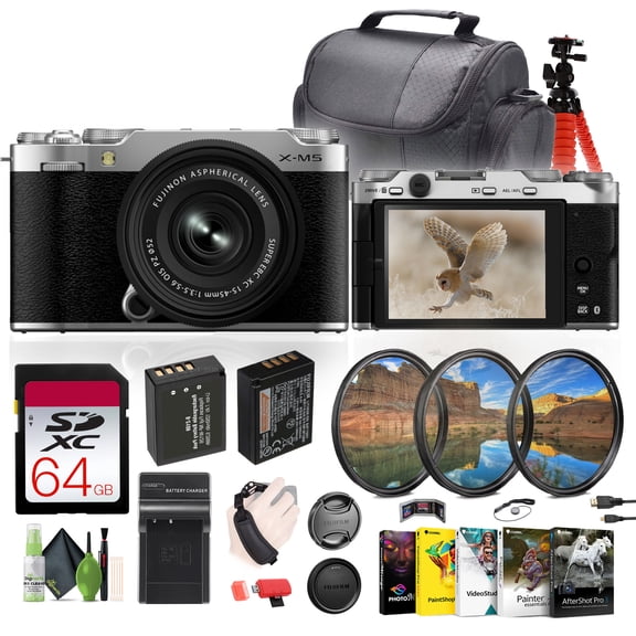 Fujifilm X-M5 Mirrorless Camera + XC 15-45mm OIS PZ Lens Bundle- Silver