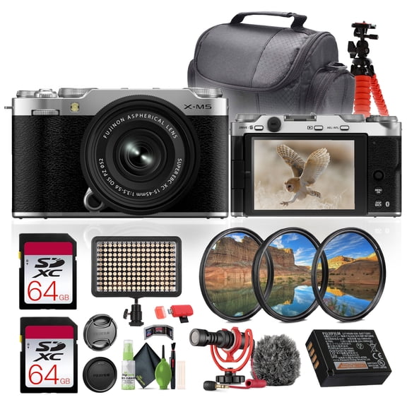 Fujifilm X-M5 Mirrorless Camera + XC 15-45mm f/3.5-5.6 OIS Lens + Rode Microphone and More