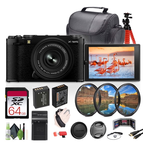 Fujifilm X-M5 Mirrorless Camera + XC 15-45mm f/3.5-5.6 OIS PZ Lens Bundle- Black
