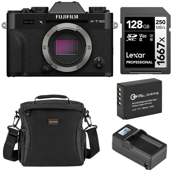Fujifilm X-T30 III Mirrorless Camera, Black with NP-W126 Lithium-Ion Battery Pack, Compact Smart Charger Base, Smart Charger Plate, 1667x 128GB UHS-II SDXC Memory Card, and Alpine 160 Multi-Device