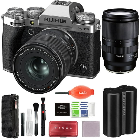 Fujifilm X-T5 Mirrorless Camera with XF 16-50mm f/2.8-4.8 Lens Silver and Tamron 17-70mm f/2.8 Di III-A VC RXD Lens for Fujifilm X Bundle with Advanced Accessories