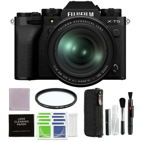 Fujifilm X-T5 Mirrorless Camera with 16-80mm Lens (Black) Bundle with 72MM Protection Digital HD Filter and Advanced Accessories, 16782636