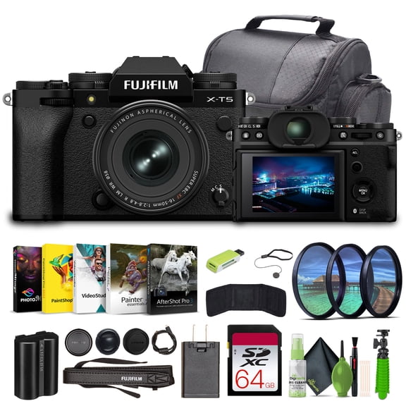 Fujifilm X-T5 Professional Compact Digital Mirrorless Camera and XF 16-50mm f/2.8-4.8 Lens Kit Bundle With 64GB Memory Card + Vlogging Tripod + Travel Bag + More (Black)