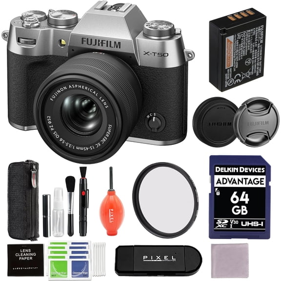 Fujifilm X-T50 Mirrorless Camera with 15-45mm Lens (Silver) Bundle with 52MM Protection Filter and Advanced Accessories | Fuji xt50