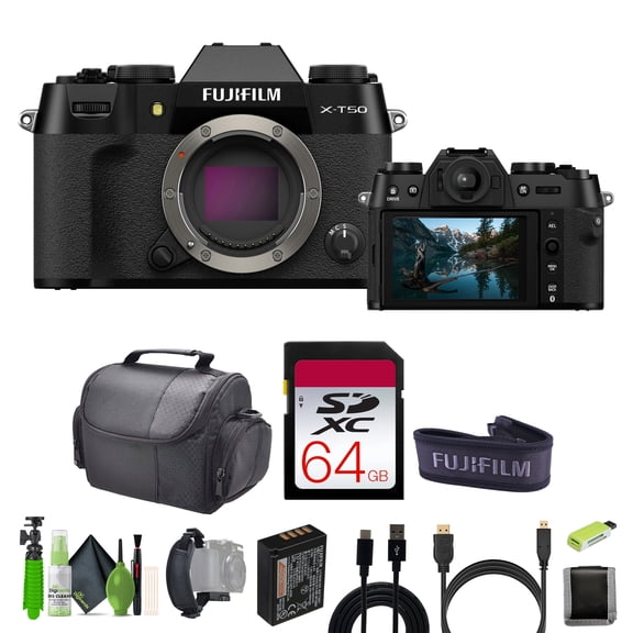 Fujifilm X-T50 Mirrorless Digital Camera+ 64GB Card + Tripod + More Accessories (Black)