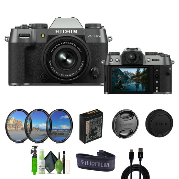 Fujifilm X-T50 Mirrorless Digital Camera XC15-45mmF3.5-5.6 OIS PZ Lens Bundle