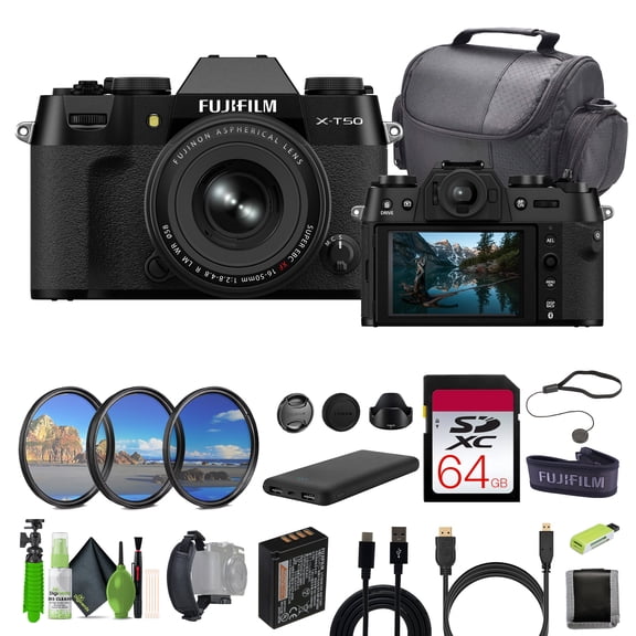 Fujifilm X-T50 Mirrorless Digital Camera XF16-50mmF2.8-4.8 R LM WR Lens Bundle Kit With 64GB Memory Card + Camara Bag + MC PRO Filter + Micro HDMI Cable + More Accessories - Black