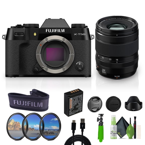 Fujifilm X-T50 Mirrorless Digital Camera XF16-50mmF2.8-4.8 R LM WR Lens Bundle Kit With Accessories - Black