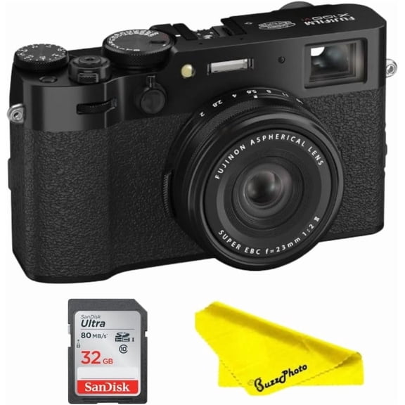 Fujifilm X100VI in-Body Stabilization 40 MP APS-C Mirrorless Camera with BuzzPhoto Microfiber Cleaning Cloth, Black, 1