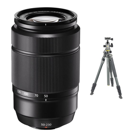 Fujifilm XC 50-230mm f/4.5-6.7 OIS II Lens, Black, Bundle with VEO 3T+ 264AB 4-Section Aluminum Travel Tripod and BH-160S Ball Head