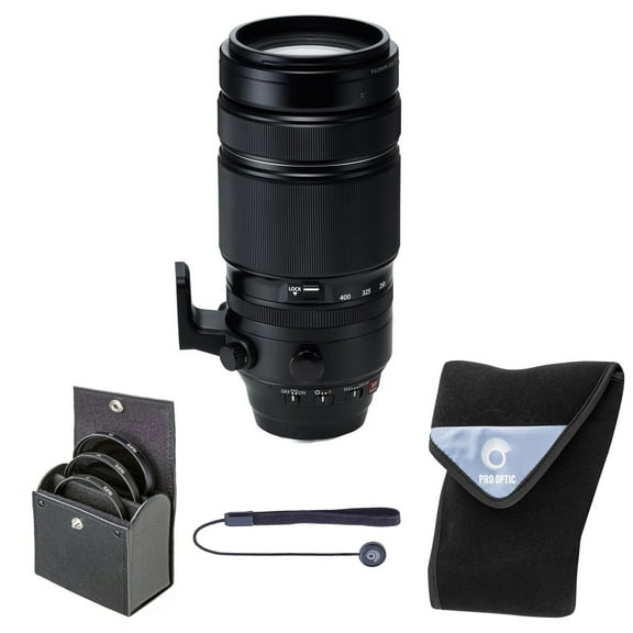 Fujifilm XF 100-400mm f/4.5-5.6 R LM OIS WR Lens, Bundle with 77mm Filter Kit, Lens Wrap and Lens Cap Tether
