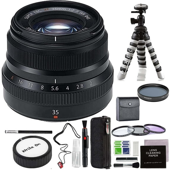 Fujifilm XF 35mm F/2 R WR Lens (Black) with Advanced Accessory and Travel Bundle | Fuji XF35mm Lens