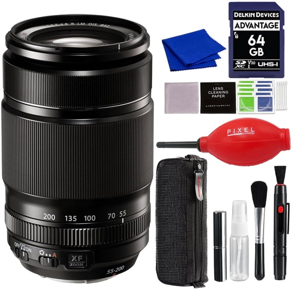 Fujifilm XF 55-200mm f/3.5-4.8 R LM OIS Lens (Black) with Advance Accessories and Travel Bundle | Fuji XF 55-200mm