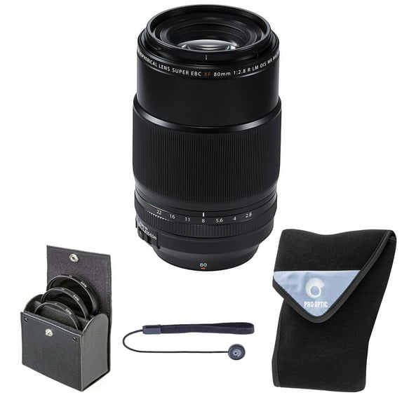 Fujifilm XF 80mm f/2.8 R LM OIS WR Macro Lens, Black, Bundle with 62mm Digital Essentials Filter Kit and 19x19" Lens Wrap