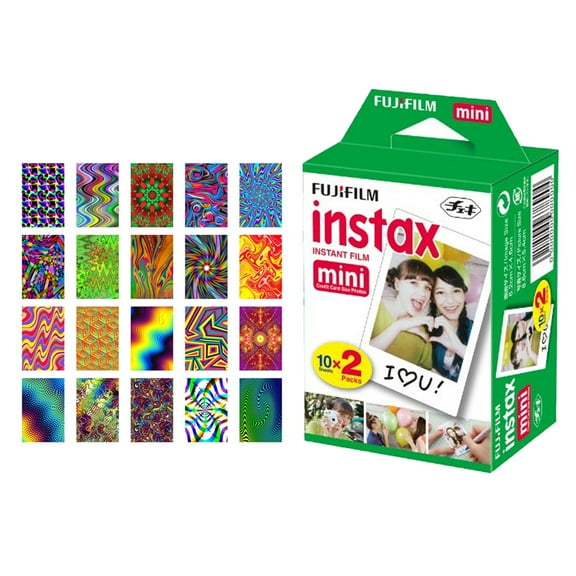 Fujifilm instax Mini Instant Film (20 Exposures) + 20 Sticker Frames for Fuji Instax Prints Psychedelic Package