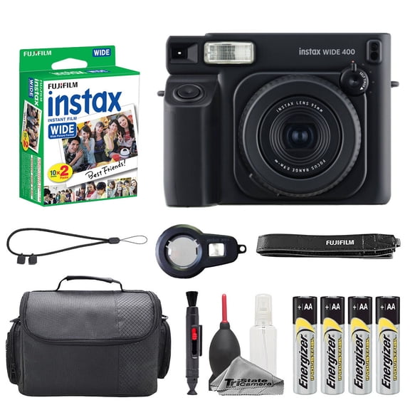 Fujifilm instax Wide 400 Instant Film Camera (Jet Black) + Case + instax Wide Instant Film (20 Sheets) + Cleaning Kit