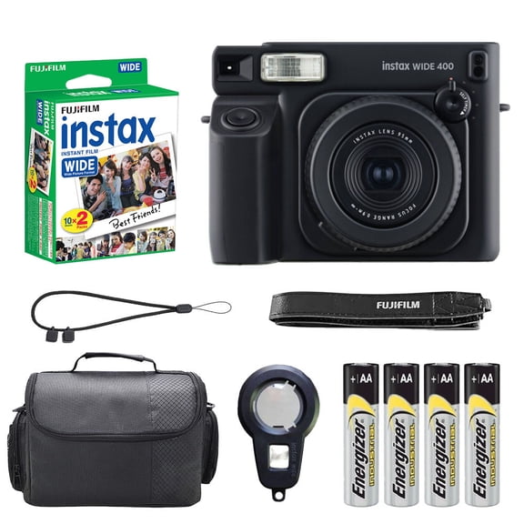 Fujifilm instax Wide 400 Instant Film Camera (Jet Black) + Case + instax Wide Instant Film (20 Sheets)
