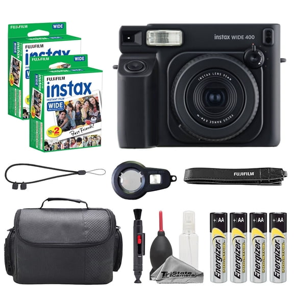 Fujifilm instax Wide 400 Instant Film Camera (Jet Black) + Case + instax Wide Instant Film (40 Sheets) + Cleaning Kit