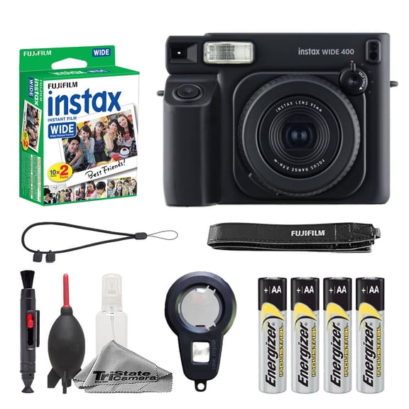 Fujifilm instax Wide 400 Instant Film Camera (Jet Black) + instax Wide Instant Film (20 Sheets) + Cleaning Kit