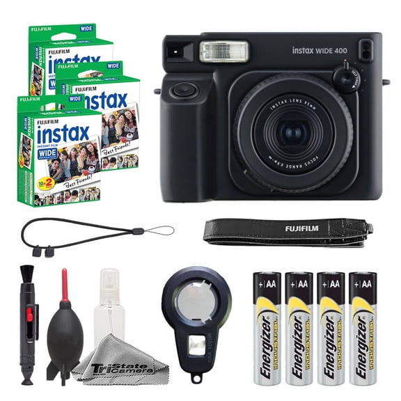 Fujifilm instax Wide 400 Instant Film Camera (Jet Black) + instax Wide Instant Film (60 Sheets) + Cleaning Kit