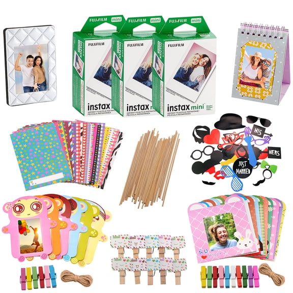 Fujifilm instax mini 8,9,11,12 Camera Accessory KIT includes - Fuji Instant Film 60 SHEETS + Premium Over 60 PCS bundle