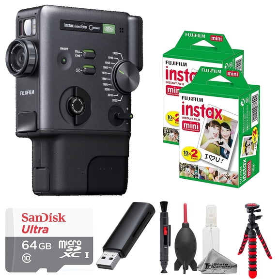 Fujifilm instax mini Evo Cinema Hybrid Instant Camera + 2-Pack Film + 64GB Card