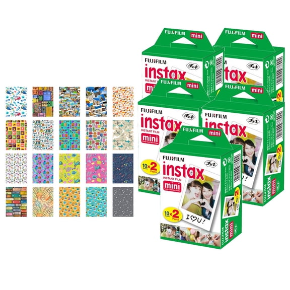 Fujifilm instax mini Instant Film (100 Exposures) + 20 Sticker Frames for Fuji Instax Prints Travel Package