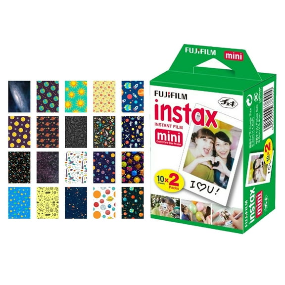 Fujifilm instax mini Instant Film (20 Exposures) + 20 Sticker Frames for Fuji Instax Prints Solar Package