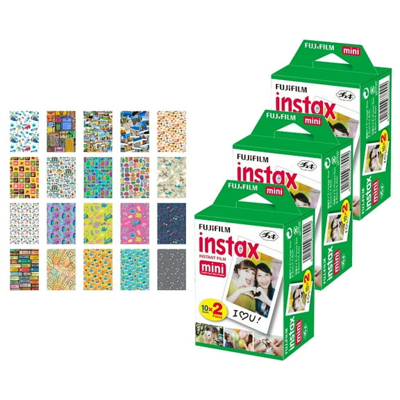 Fujifilm instax mini Instant Film (60 Exposures) + 20 Sticker Frames for Fuji Instax Prints Travel Package