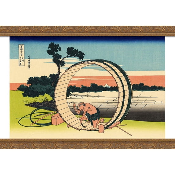 Fujimi Fuji view field in the Owari province 40x28 Large Gold Ornate Wood Framed Canvas Art by Katsushika Hokusai