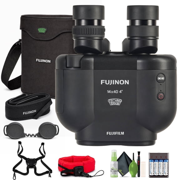 Fujinon Techno-Stabi TS-X 14x40 Image-Stabilized Binoculars, ±6° Stabilization, Reverse Porro Prism, Fully Multicoated Optics (Black) Bundle With Suspender Harness Binocular Strap + More