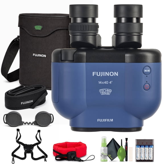 Fujinon Techno-Stabi TS-X 14x40 Image-Stabilized Binoculars, ±6° Stabilization, Reverse Porro Prism, Fully Multicoated Optics (Navy) Bundle With Suspender Harness Binocular Strap + More