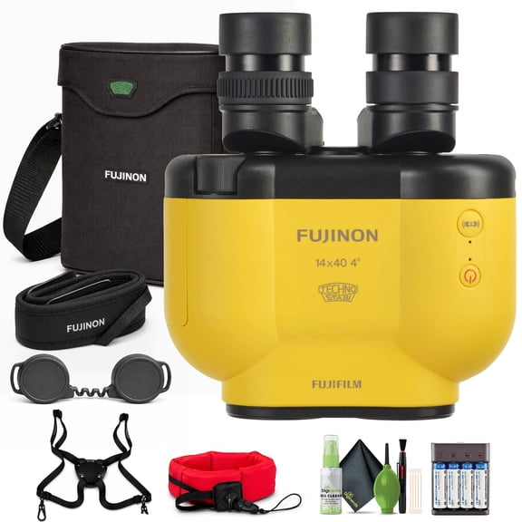 Fujinon Techno-Stabi TS-X 14x40 Image-Stabilized Binoculars, ±6° Stabilization, Reverse Porro Prism, Fully Multicoated Optics (Yellow) Bundle With Suspender Harness Binocular Strap + More