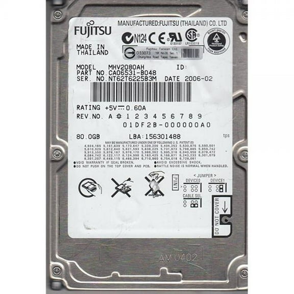Fujitsu MHV2080AH 80GB UDMA/100 5400RPM 8MB 2.5" IDE Hard Drive