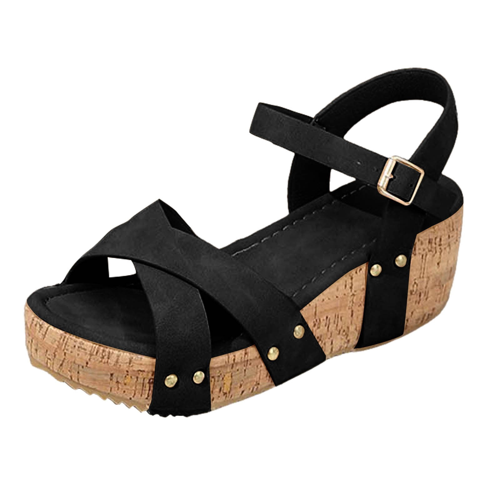 Open Toe Adjustable Buckle Platform Wedge Sandals