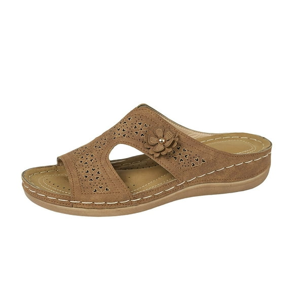 Fukaraa Dressy Women's Wedge Sandals Summer Slip-On Lightweight Leather Walking Shoes