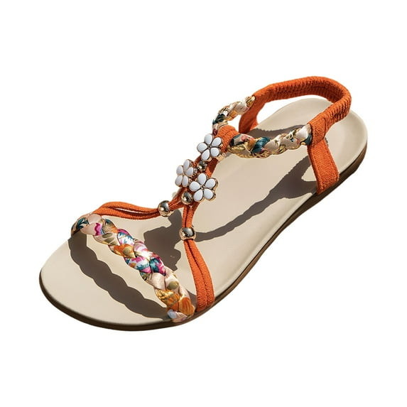 Fukaraa Summer 2025 Sandals Women Rhinestone Bohemian Flat Elastic Ankle Beach Wedding Shoes