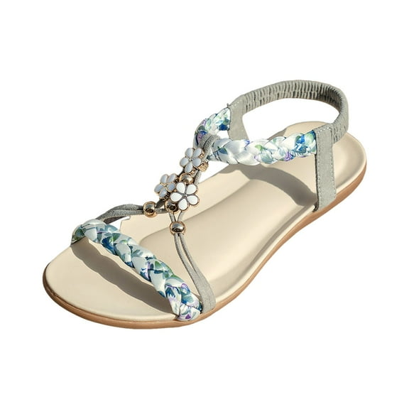 Fukaraa Summer 2025 Sandals Women Rhinestone Bohemian Flat Elastic Ankle Beach Wedding Shoes