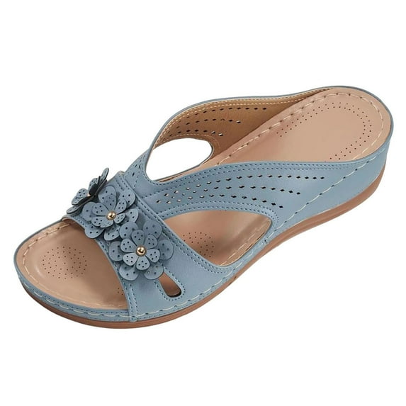 Fukaraa Comfortable Wedge Sandals Women Memory Foam Slip-On Summer Dressy Slides