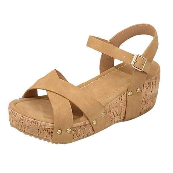 Fukaraa Women's Slingback Wedge Sandals Adjustable Buckle Peep Toe Platform Summer Casual