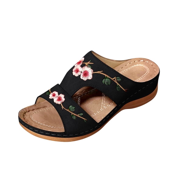 Fukaraa Women's Wide Width Sandals Orthopedic Slip-On Anti-Slip Summer Casual