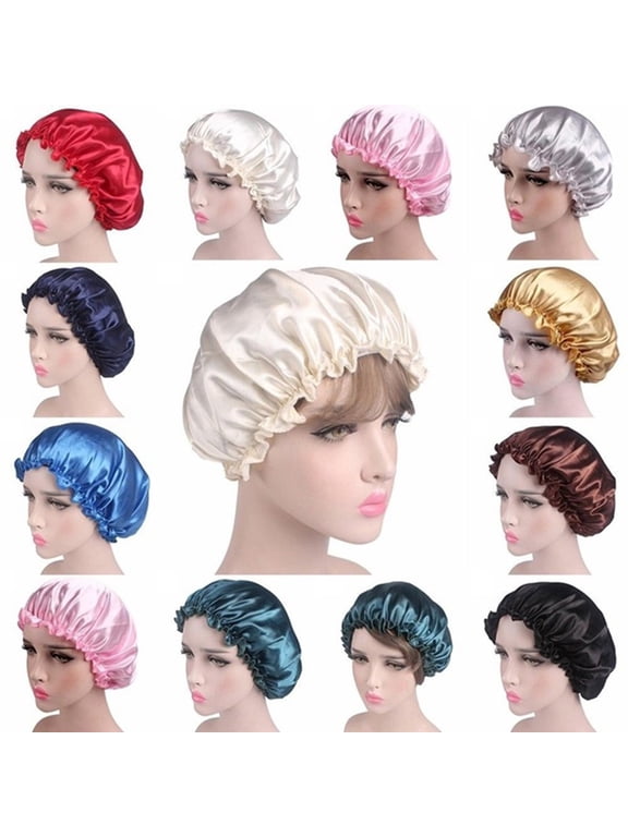 Women Elastic Satin Lace Solid Color Night Sleep Hat Chemotherapy Hair Care Cap
