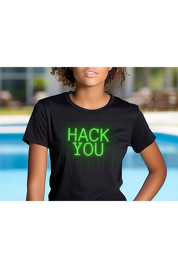 Funny Bold Cyber TShirt - Glowing 'Hack You' T-Shirt - Edgy Binary Code Tee - Cyberpunk Style Shirt for Hackers and Tech Enthusiasts