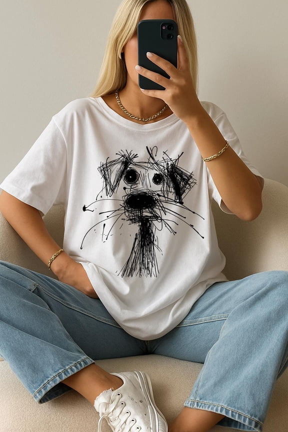 Funny Dog Sketch T-Shirt – Cute Doodle Dog Drawing Tee – Gift for Dog Lovers – Artsy Pet Face Shirt – Hand Drawn Dog Design