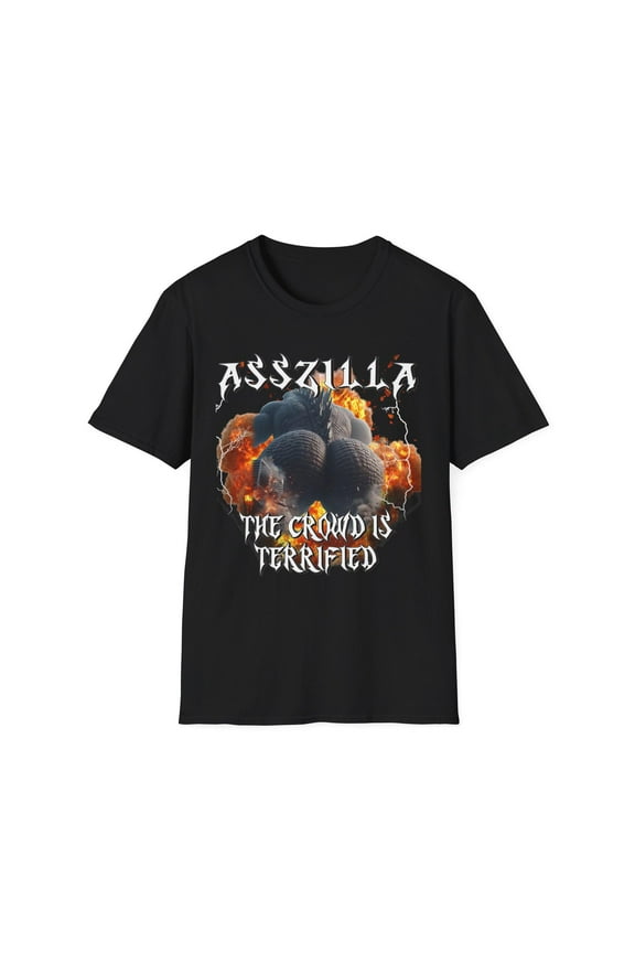 Funny GODZILLA Unisex Graphic Tee, Edgy Fashion Shirt, The Crowd is Terrified Apparel, Music Concert Outfit, Gift for Fans, Humor, Meme Tee