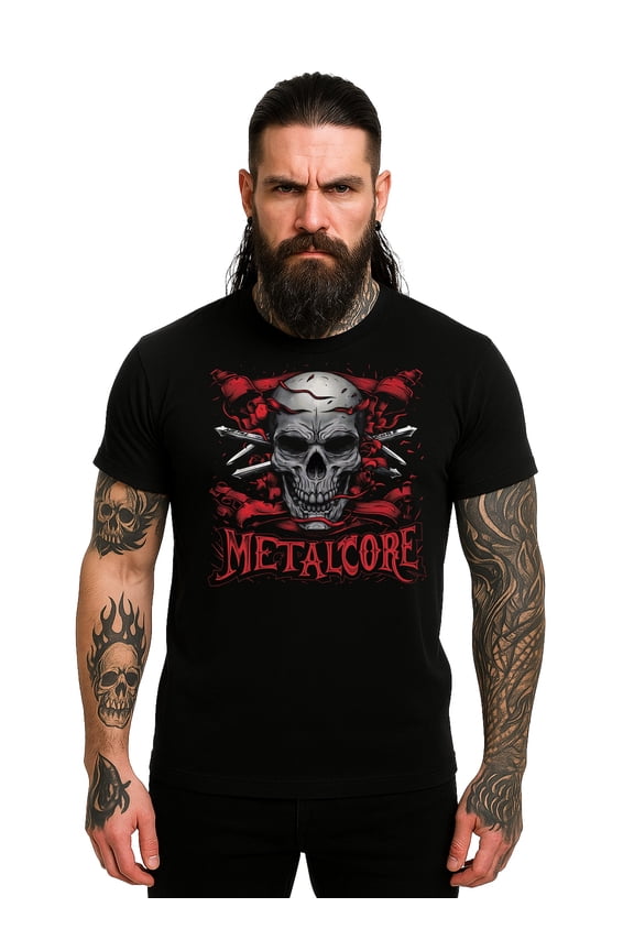 Metalcore Skull Shirt, Red Accents, Heavy Metalcore Tee, Black 3001 Unisex, Hardcore Skull T-Shirt, DTG Printed Band Tee