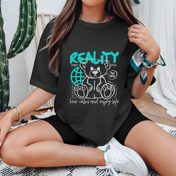Fukika Reality Graffiti Bear T-Shirt | Streetwear Aesthetic Tee | Edgy Urban Fashion | Hypebeast Graphic Shirt | Trendy Skater Outfit