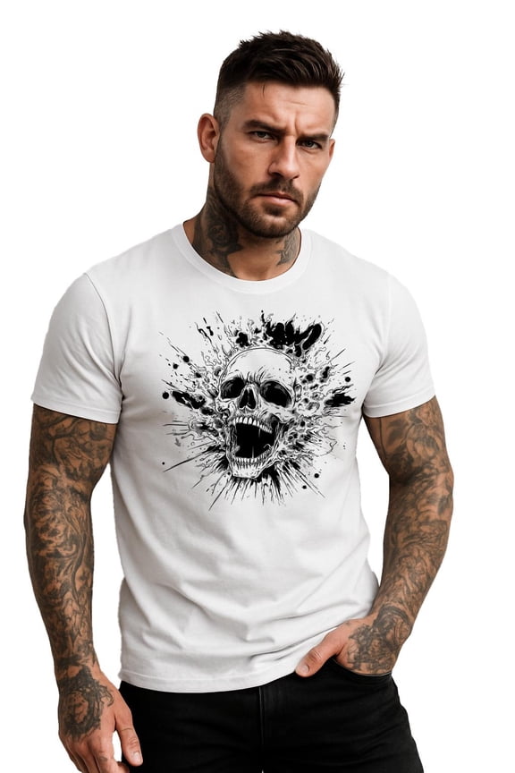 Screaming Skull T-Shirt, White 3001 Tee, Edgy Skull Graphic Shirt, DTG Printed, Punk Rock Streetwear, Unisex Horror Art Tee