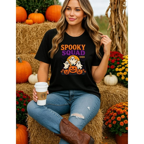 Fukika Spooky Squad Halloween T-Shirt, Cute Ghost Pumpkin Graphic Tee, Family Matching Costume Shirt, Unisex Spooky Season Top, Fall Outfit